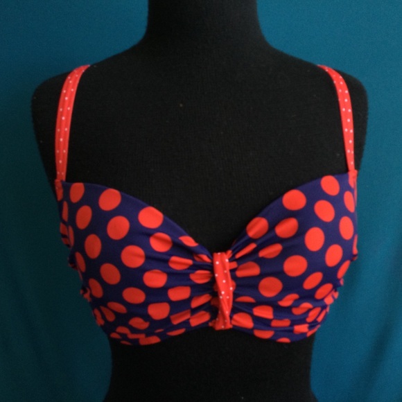 Curvy Kate Bikini Top 30FF Plain Sailing Navy Red Polka Dots Padded - Picture 6 of 8